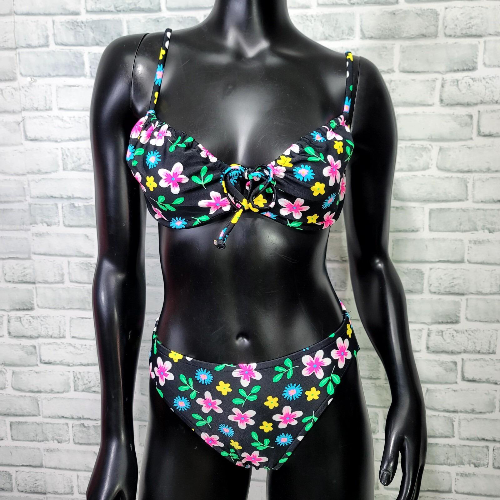 Vintage Y2K 90s VS Floral Bikini Swimsuit Two Piece Neon Flower