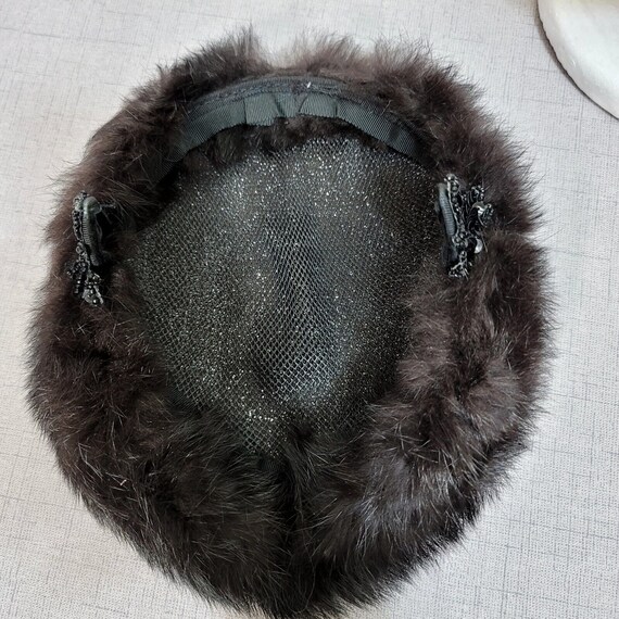 Vintage 50s 60s Black Mink Fur Hat Furry Halo Win… - image 8