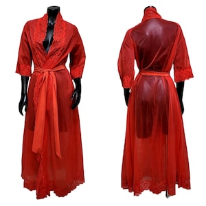 Vintage 70er Chic Dessous Gr. S rot Nylon Spitzenborte Robe Glam