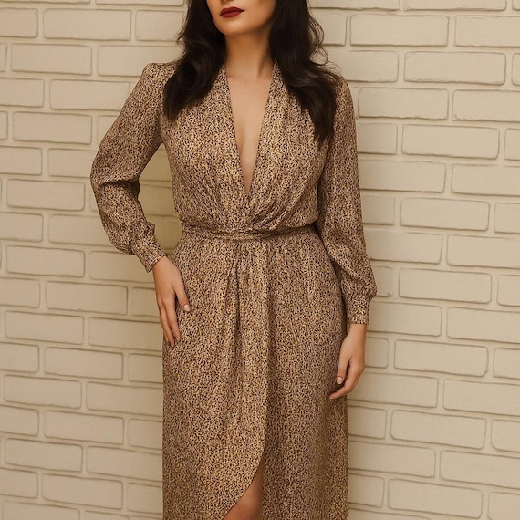 silk leopard print wrap dress Dana Buchman Women's Sz. 4 Leopard Print Silk Wrap Dress
