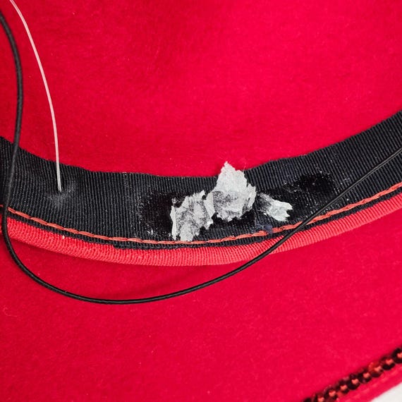 Buy Red Statement Felt Hat Rhinestone Embellished Unique  display picture 1