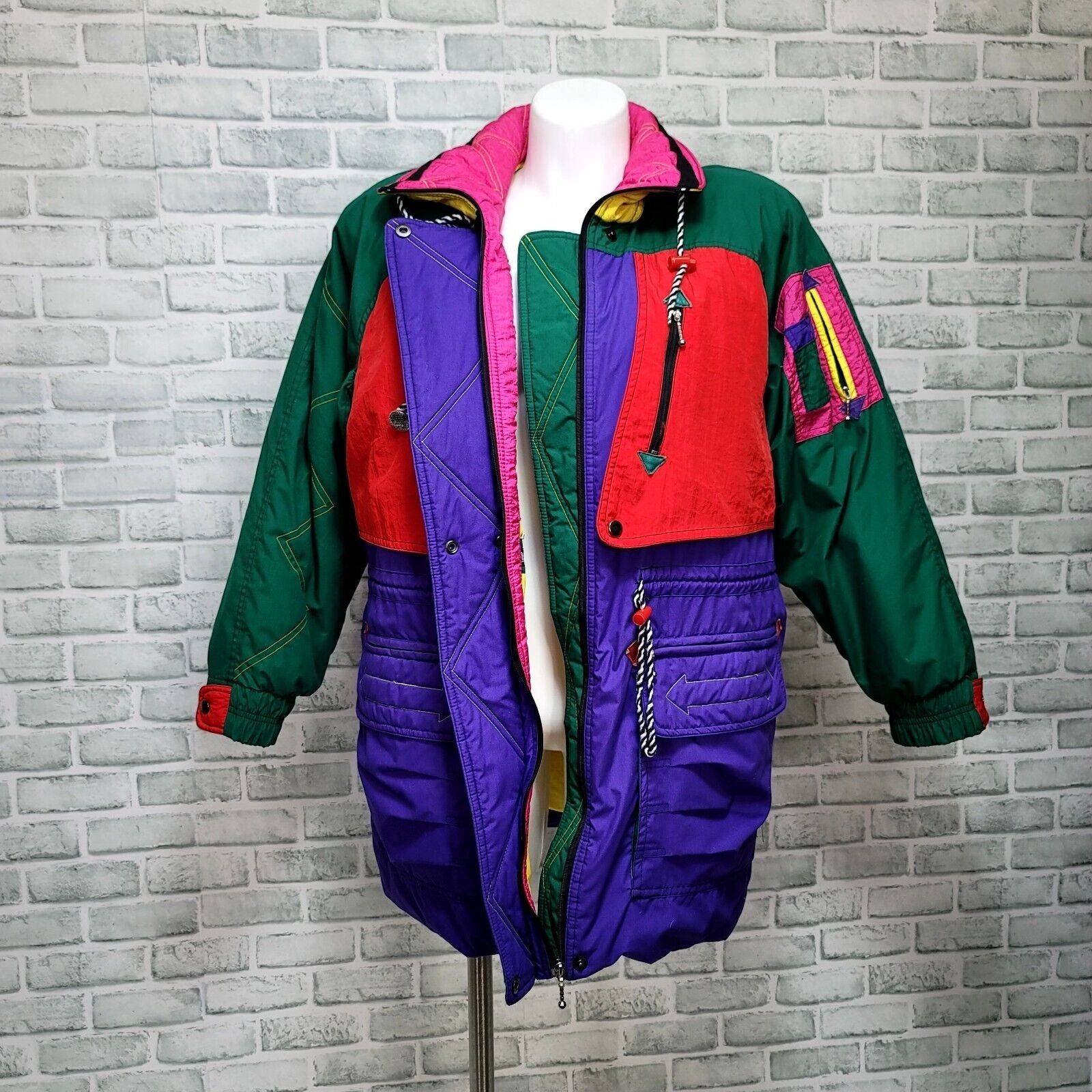 Vintage 80s 90s J Gallery Giacca Bright Colorblock Snow Ski Vintage 80s 90s J Gallery Giacca Bright Colorblock Snow Ski