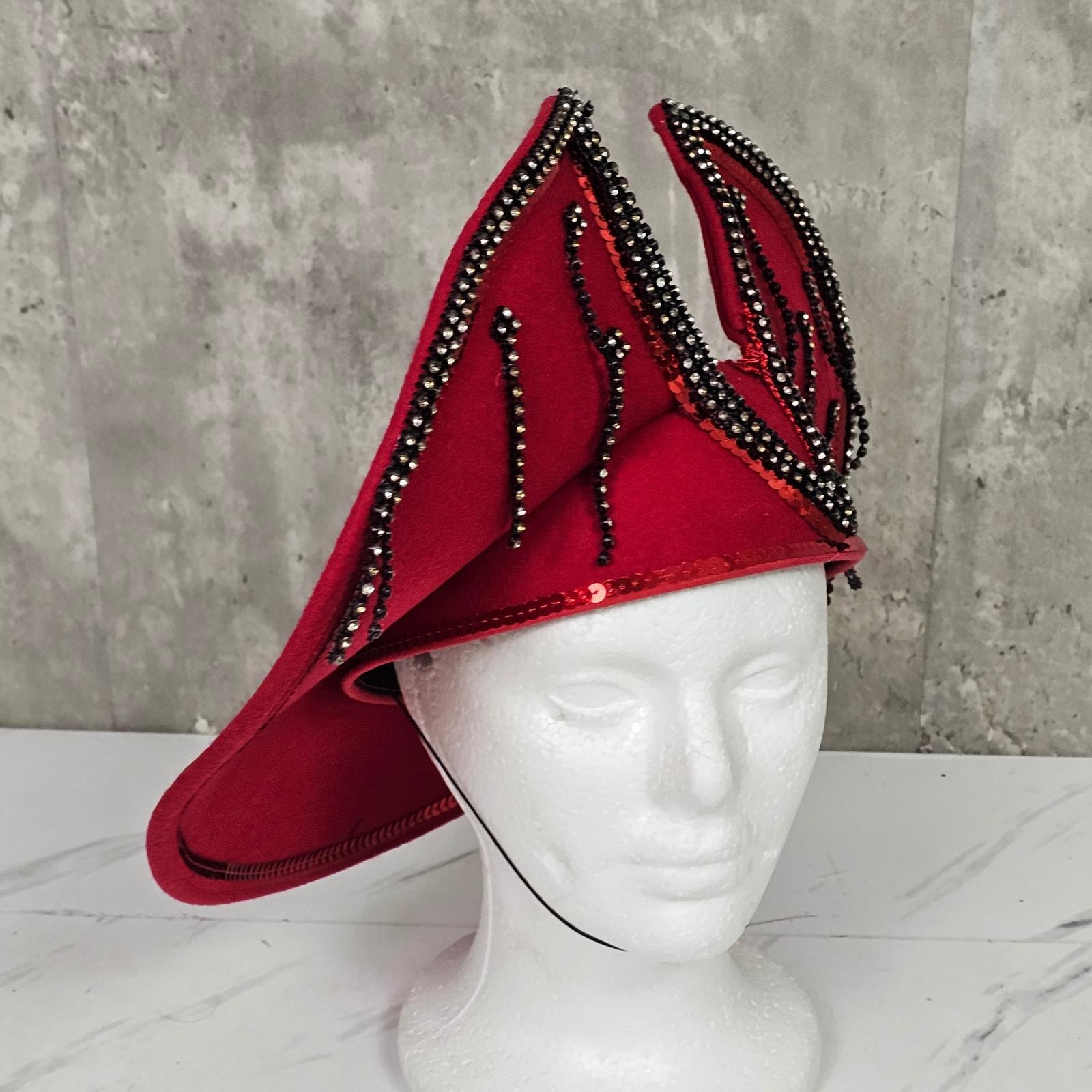 Buy Red Statement Felt Hat Rhinestone Embellished Unique  display picture 2