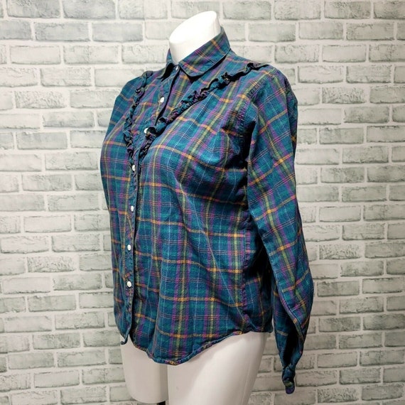 Vintage Via America Trails Plaid Ruffle V Hem Lon… - image 4