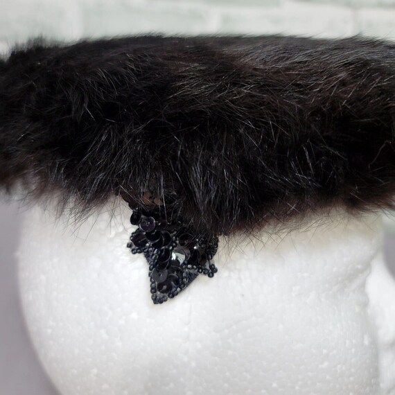 Vintage 50s 60s Black Mink Fur Hat Furry Halo Win… - image 6