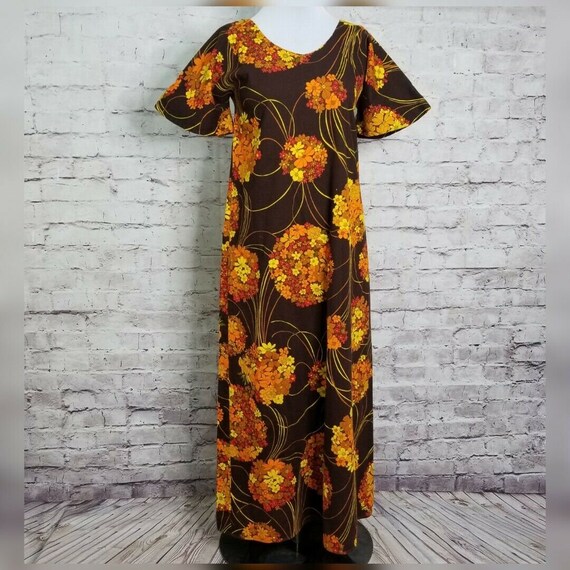Vintage 70s 80s Size M Brown Floral Hippie Barkclo