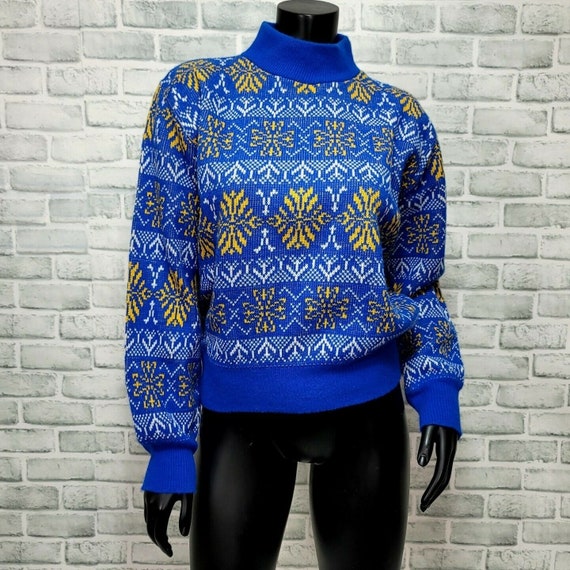 Vintage 70s Baldwin Sportswear Blue Yellow Snowflake Dupont Fiber Knit  Sweater -  Canada