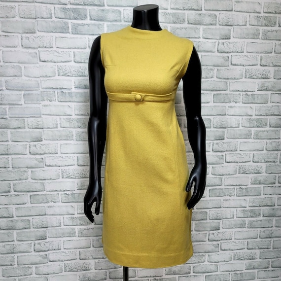 Vintage 60s Womens XS Mustard Yellow Wool Blend M… - image 1
