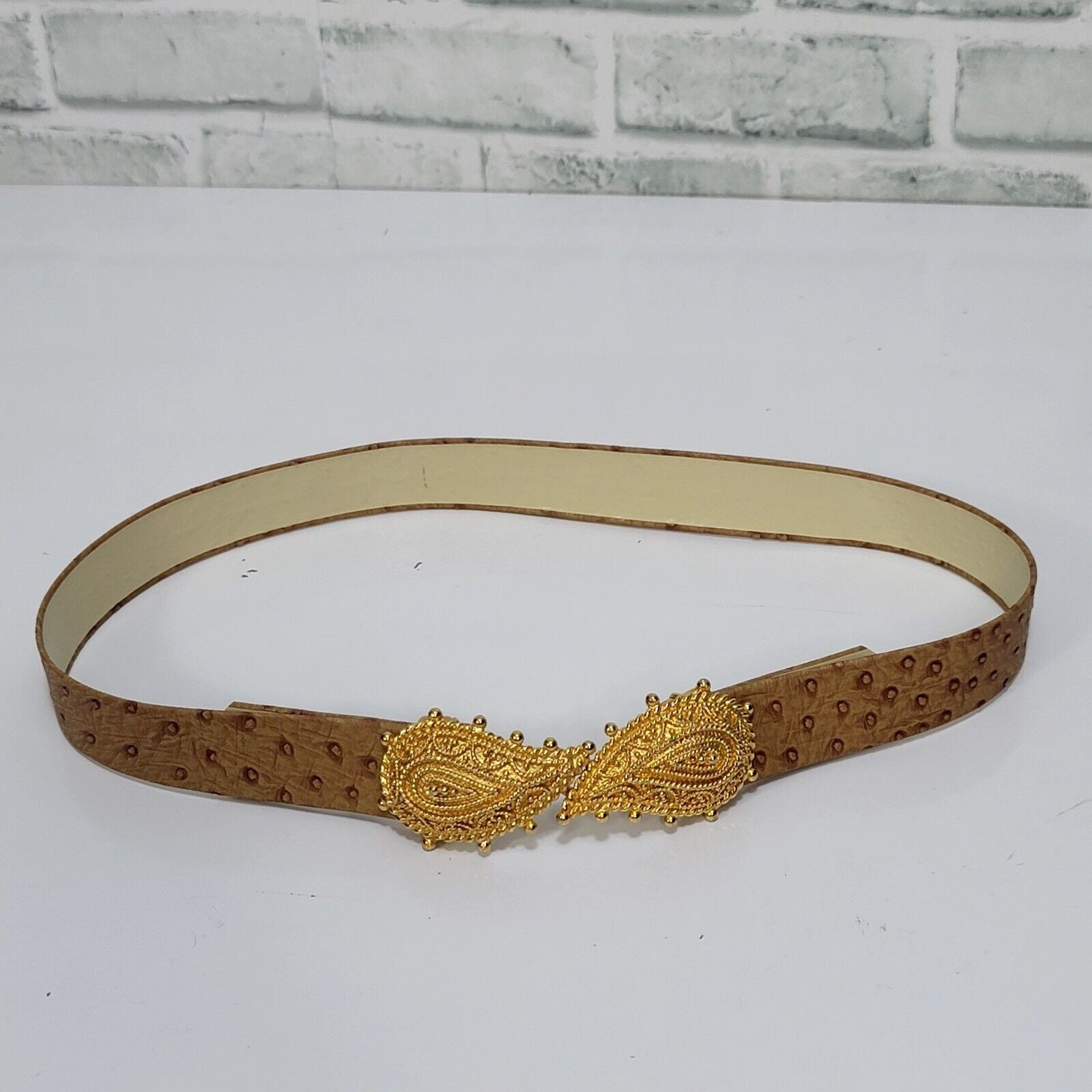 Vintage 90s Mimi di N Womens‎ Goldtone Paisley Buckle Faux Ostrich Waist Belt Mimi Di N Buckle - Etsy main image 2