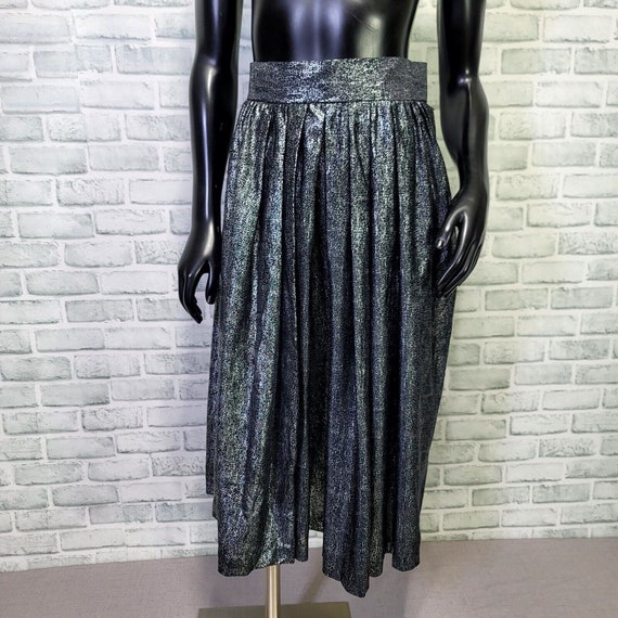 Vintage Black Silver Metallic Pleated High Waiste… - image 1