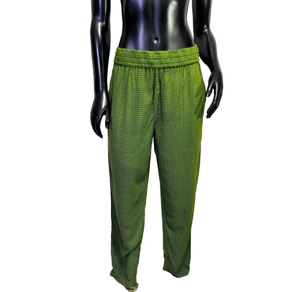 Pantalon fuselé Mix It M vert néon noir pour femme Geo Genie Hammer vintage des années 90