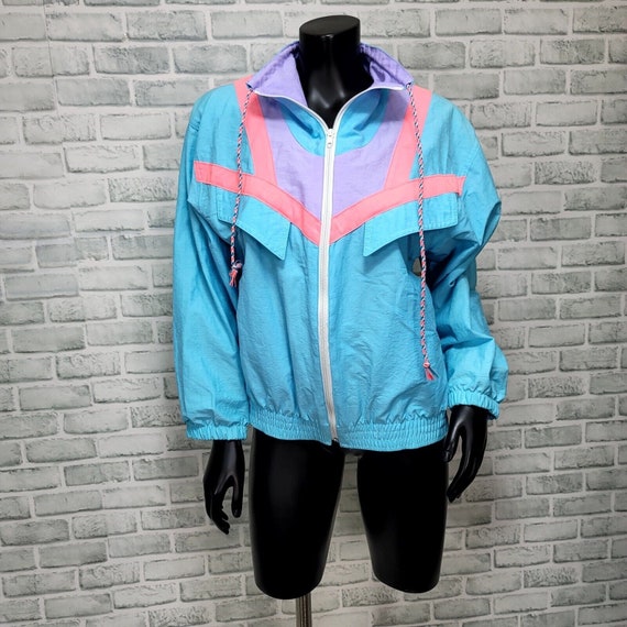 Vintage 80s Sportswear Bay Club Active Petites M Pastel Jacket Neon  Windbreaker 