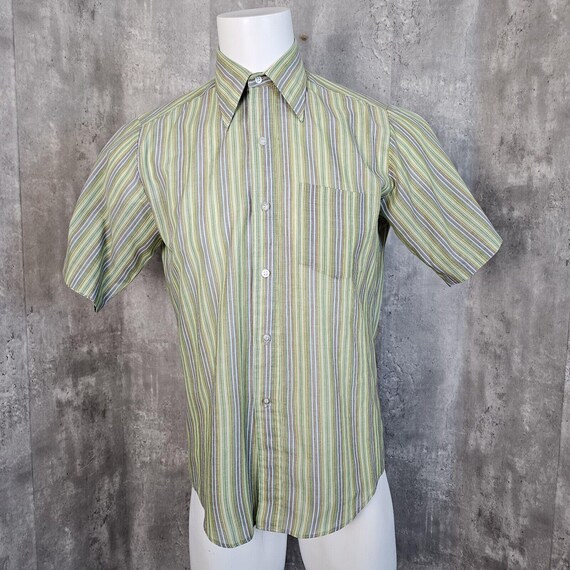Vintage 60s Towncraft Penneys Penn Prest Green Button up Striped S 