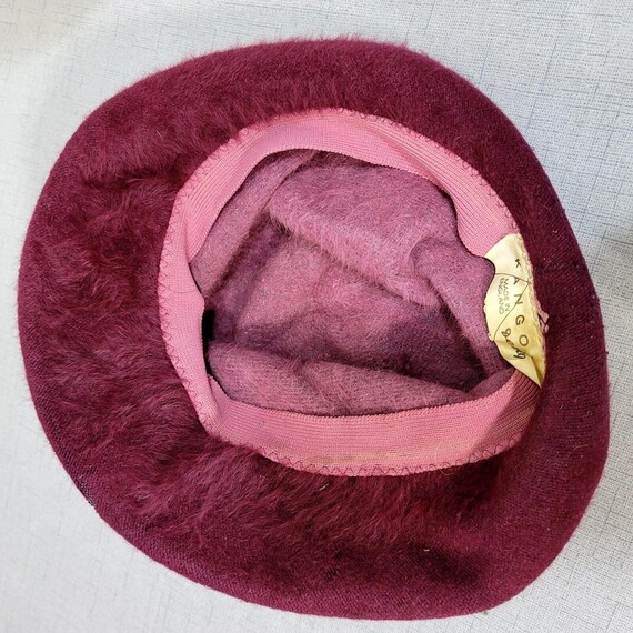 Vintage 70s Kangol Angora Fuzzy Hat Dark Pink W/ Burgundy  display picture 3