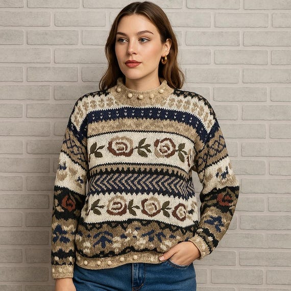 Vintage 80s 90s Express Cie Internationale Handkn… - image 1