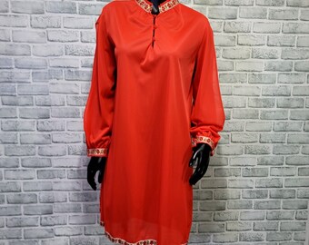 Vintage Chic Lingerie Co Womens M Red Cutout Long Sleeve Shift Mini Dress MOD