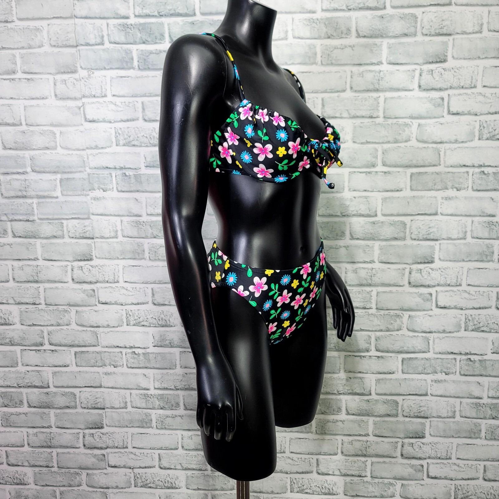 Vintage Y2K 90s VS Floral Bikini Swimsuit Two Piece Neon Flower