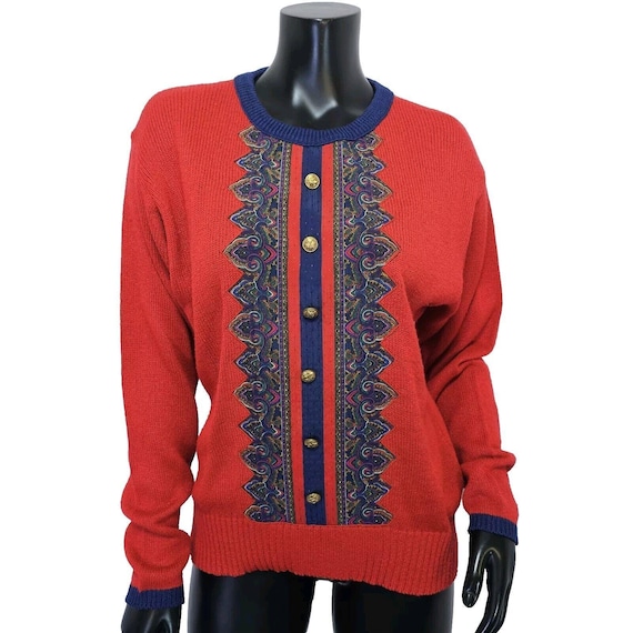 Maglione vintage Leslie Fay da donna in maglia a 6 maglioni con bottoni blu e rossi e dettaglio frontale Etsy Italia