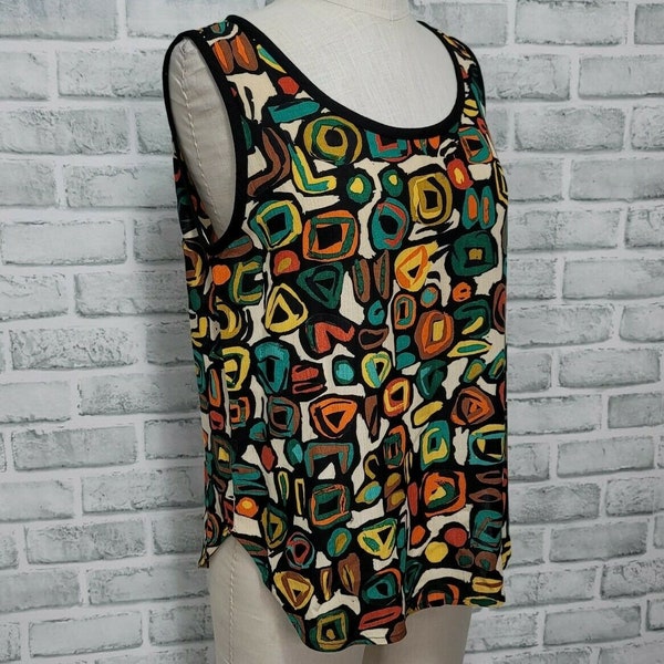 Vintage PLATINUM Dorothy Schoelen Size P Abstract Geo Pattern Colorful Tank Top