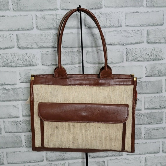 Vintage 60s 70s White Chunky Tweed Shoulder Bag P… - image 1