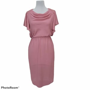 Vintage 70s LTD by Roberta Sheer Rose Pink Chiffon Cowl Neck Disco Club Dress
