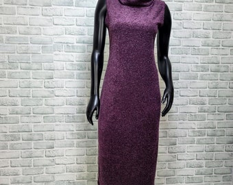 Vintage 90s Y2K Windsor Womens M Purple Sleeveless Turtleneck Maxi Dress USA