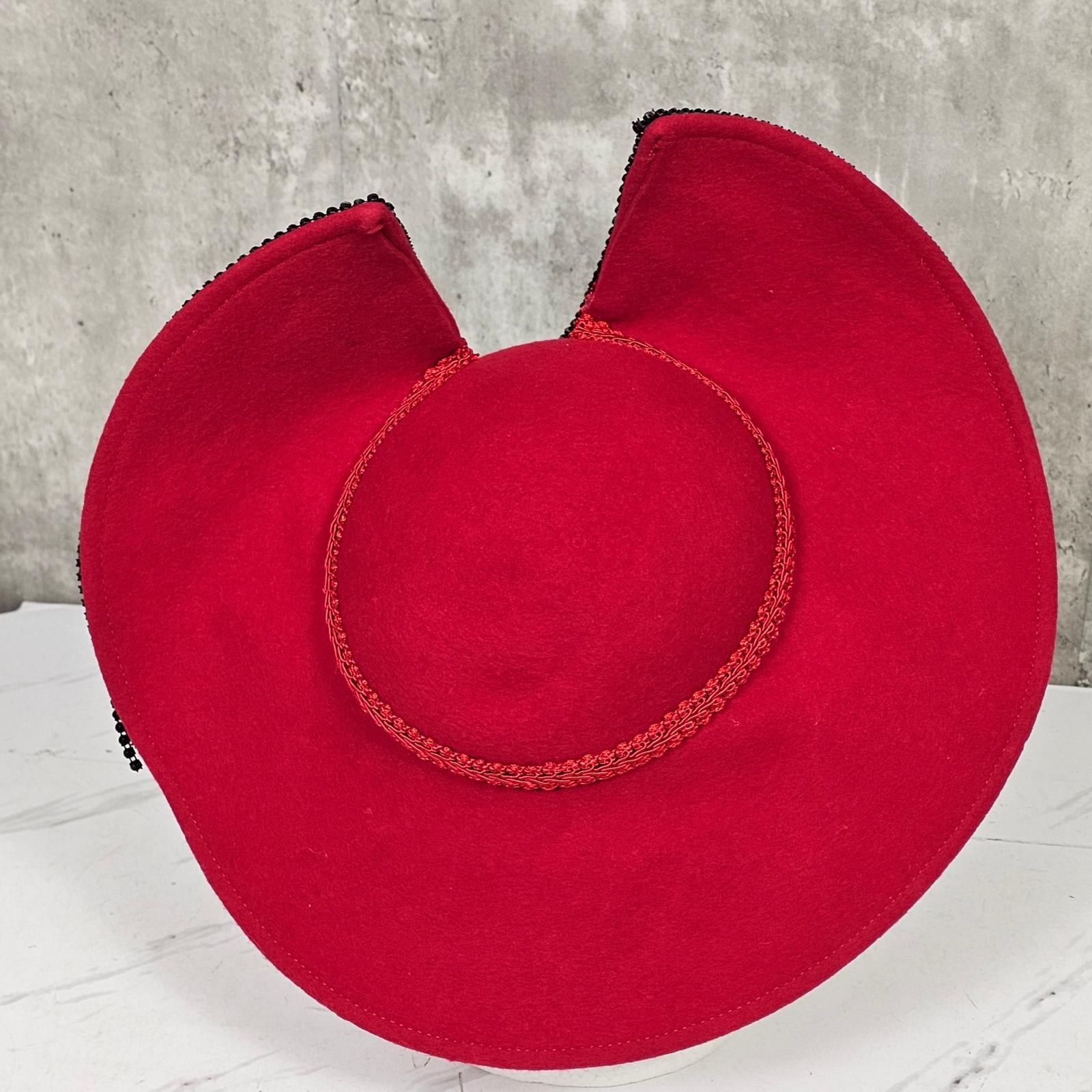 Buy Red Statement Felt Hat Rhinestone Embellished Unique  display picture 1