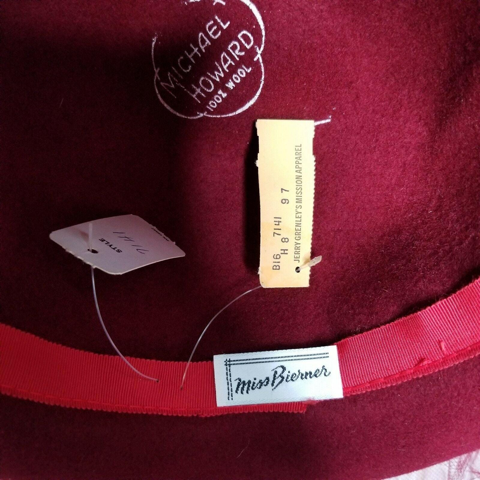 Vintage Michael Howard Maroon Red Wool Hat Veil Church Derby 