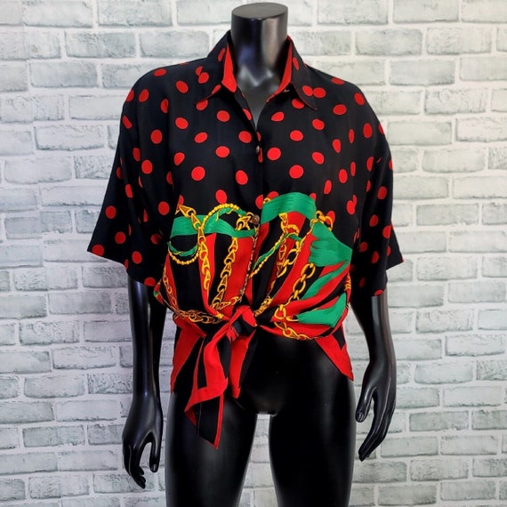 Vintage 80s 90s Visanza Womens M/L Red black Gold 