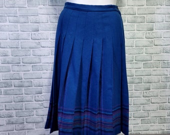 Vintage 80s Pendleton Womens 16 Blue Wool Pleated Midi Skirt Plaid Detail
