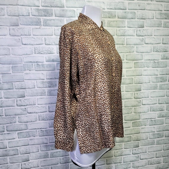 Vintage 90s STUNT Womens M 100% Silk Leopard Long… - image 3