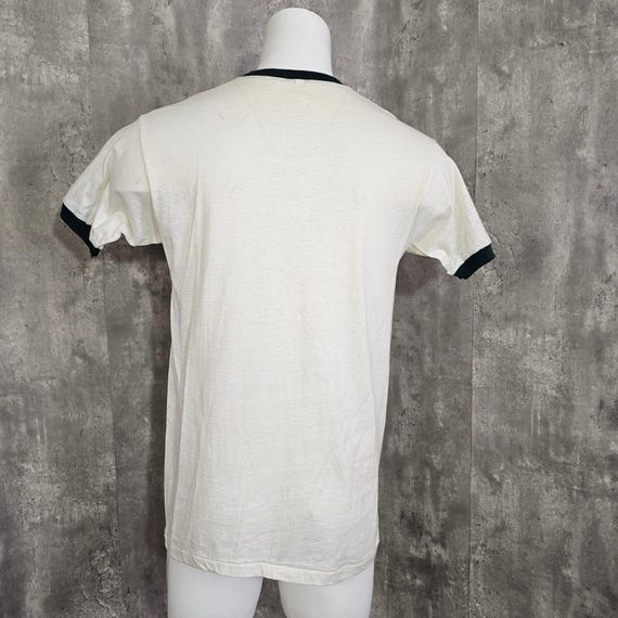 Vintage 70s LIVE! Ringer TShirt White Green Yellow Graphic Ringer Single Stitch View 4