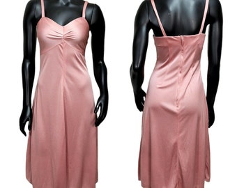 Vintage 70s Fred Rothschild Womens S/M Dusty Pink Day Disco Dancing Dress
