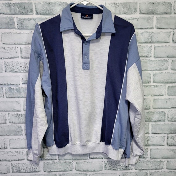 Vintage 90s Puritan Mens M Colorblock Striped L/S Polo Sweater 