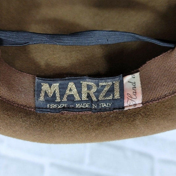 Vintage MARZI Firenze Designer Brown Felt Cloche Hat Faux  display picture 2