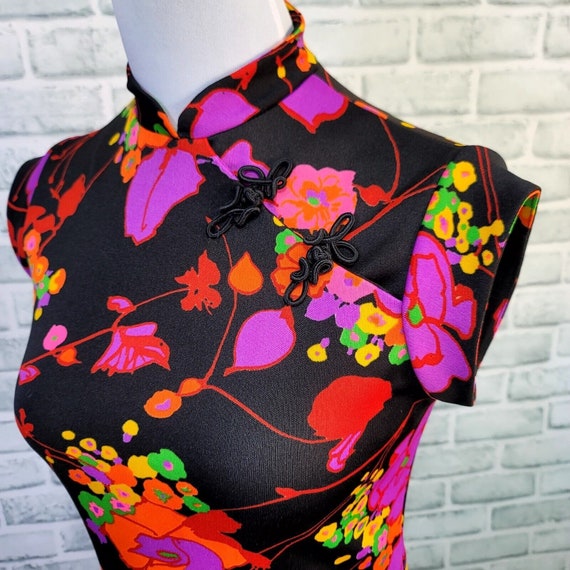 Vintage 70s Amy Deb M Neon Bright Floral Cheongsa… - image 6