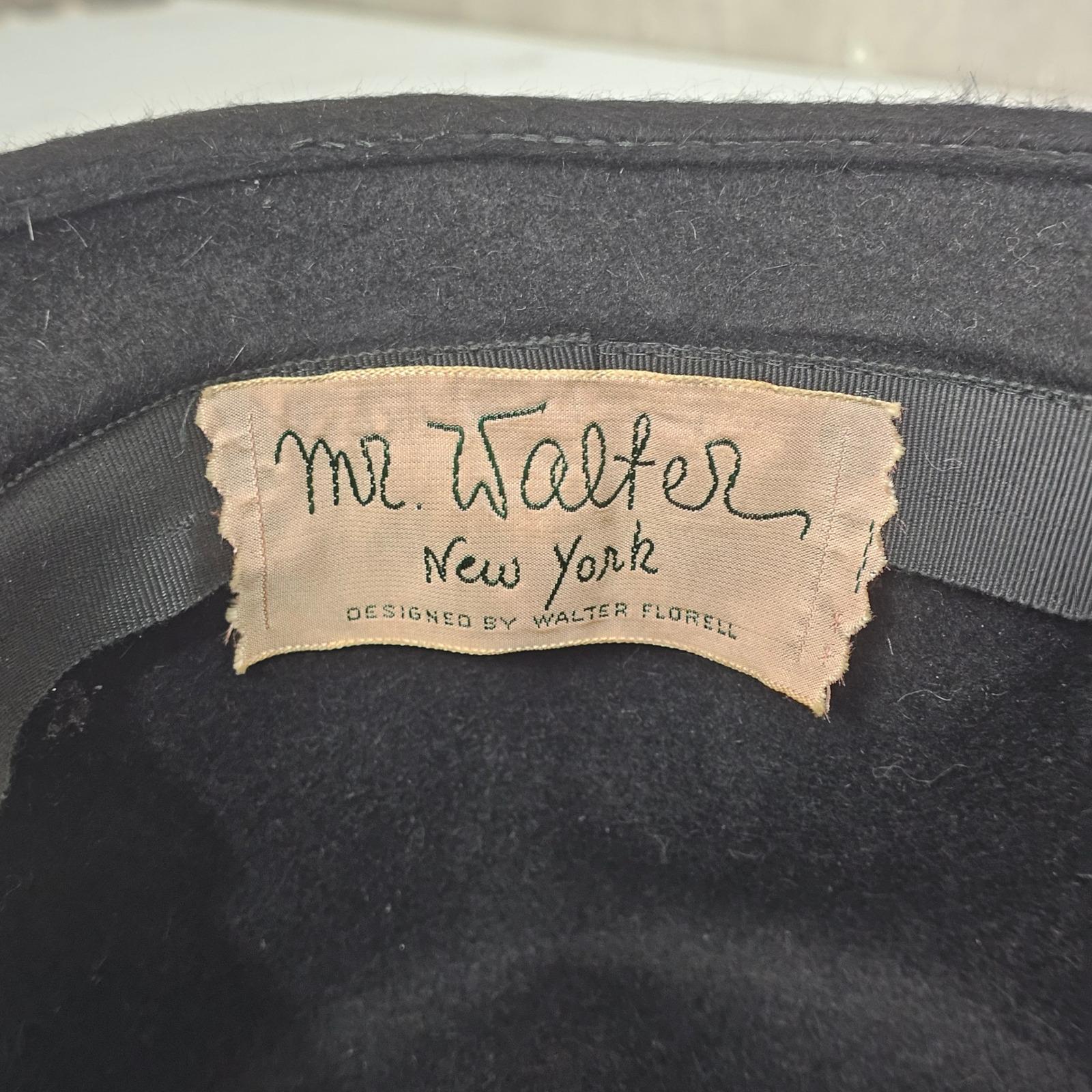Vintage Mr Walter New York Black Fur Felt Beaded Hat Satin  display picture 2