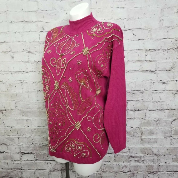 Vintage Victoria Jones Size L Fuschia Knit Sweate… - image 6