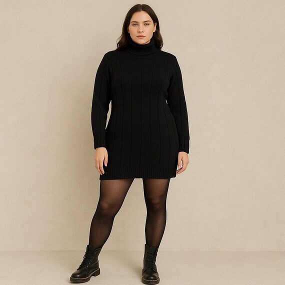 benetton knit dress Vintage United Colors of Benetton Black Wool Blend Sweater Dress Italy 48  US L