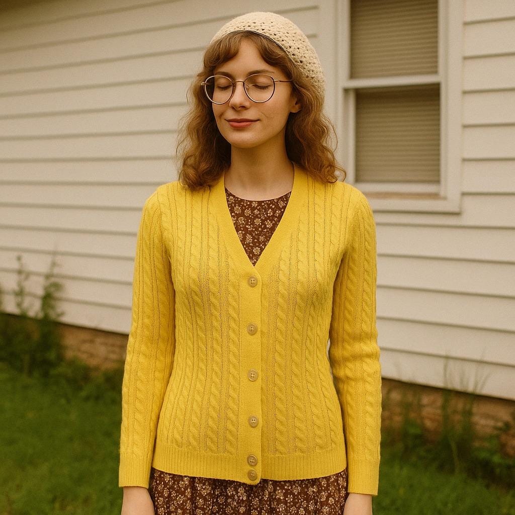 トップス 70's SWESTER EMPORIUM wool cardigan Vintage Emporium Yellow Cable Knit Cardigan Sweater Womens S