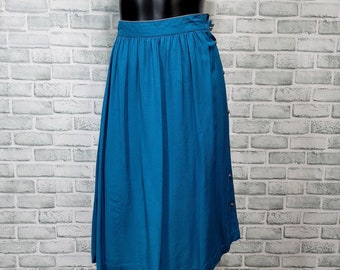 Vintage 80s PBJ Sport Womens S Teal Blue & Grey Lightweight Side Button Skirt