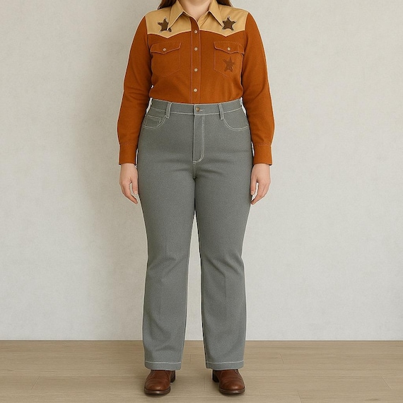 Sears Roebuck, Vintage 70s Sears Perma-Prest Gray Pants Tall Taiwan R.O.C. Flare Trousers