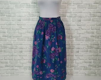 Vintage 90s Alpenblick Floral Corduroy High Waisted Midi Skirt Cottagecore