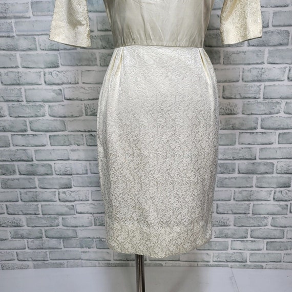 Vintage 60s Union Made XS Ivory Brocade Bateau Ne… - image 3