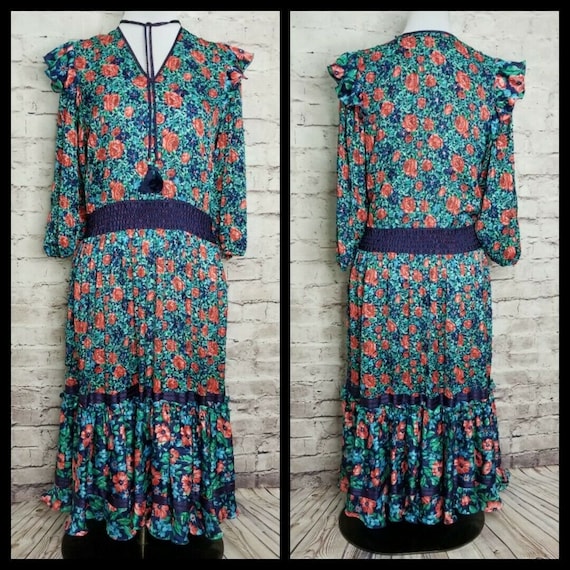 Vintage 80s Diane Freis Georgette Floral Beaded Gy