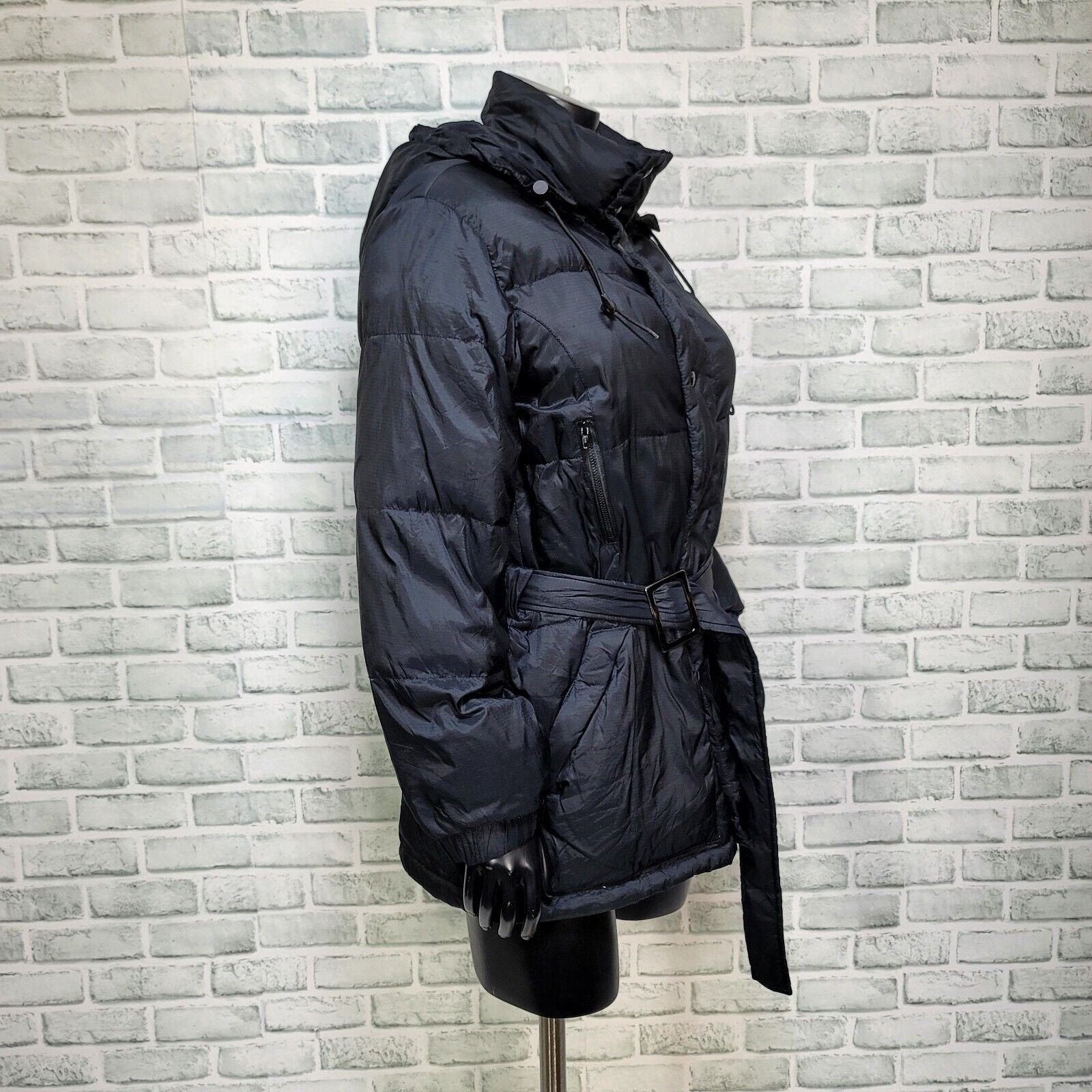 Vintage 90s DKNY Classic Womens S Black Down Puffer Belted Jacket
