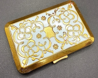 Vintage Richard Hudnut Gold Tone Enamel Compact Powder Rouge Case Art Deco USA
