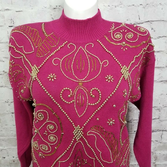 Vintage Victoria Jones Size L Fuschia Knit Sweate… - image 2