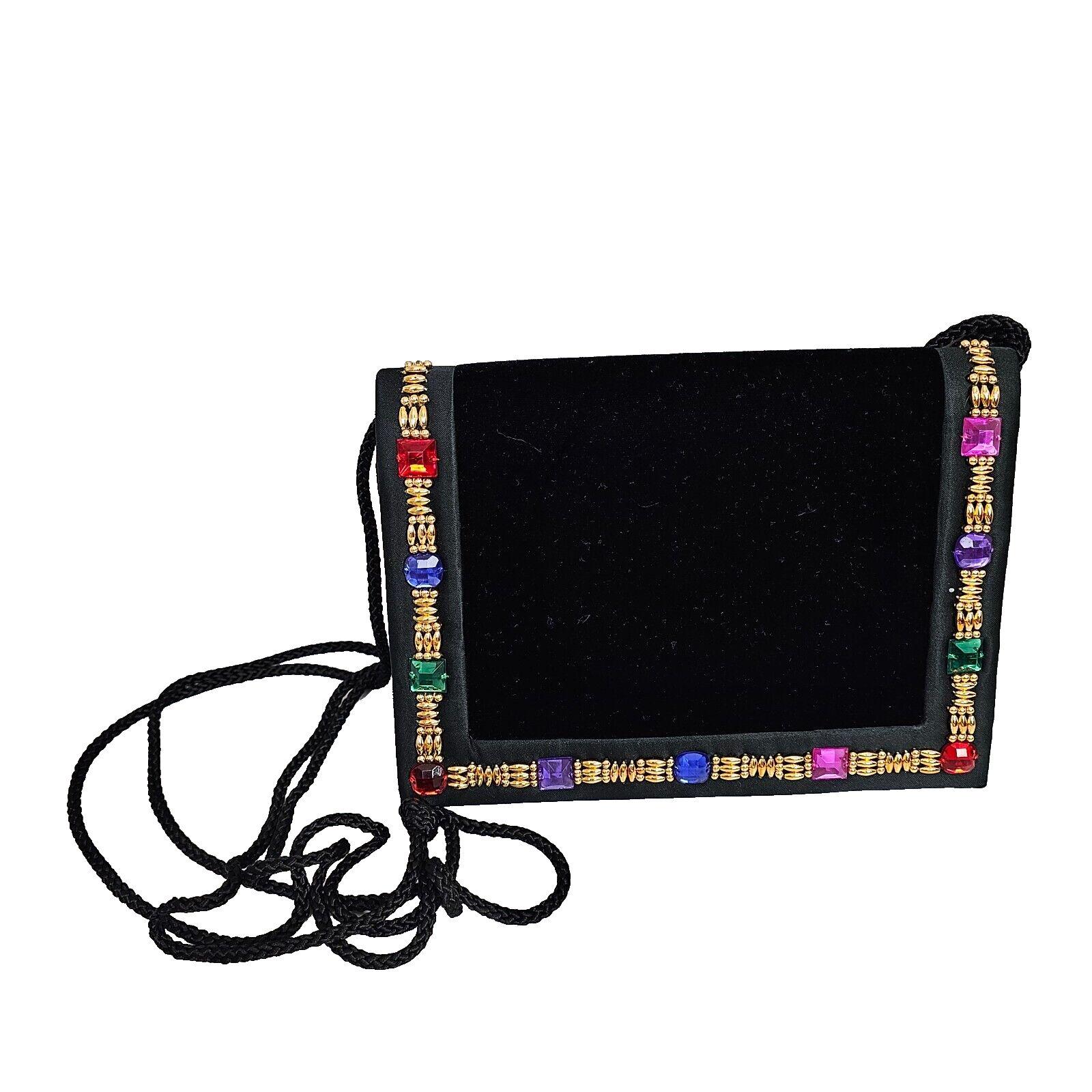 Sac De Soirée Perles Carolyne Barton Noir Soie Argenté - Vintage, Clutch Signé