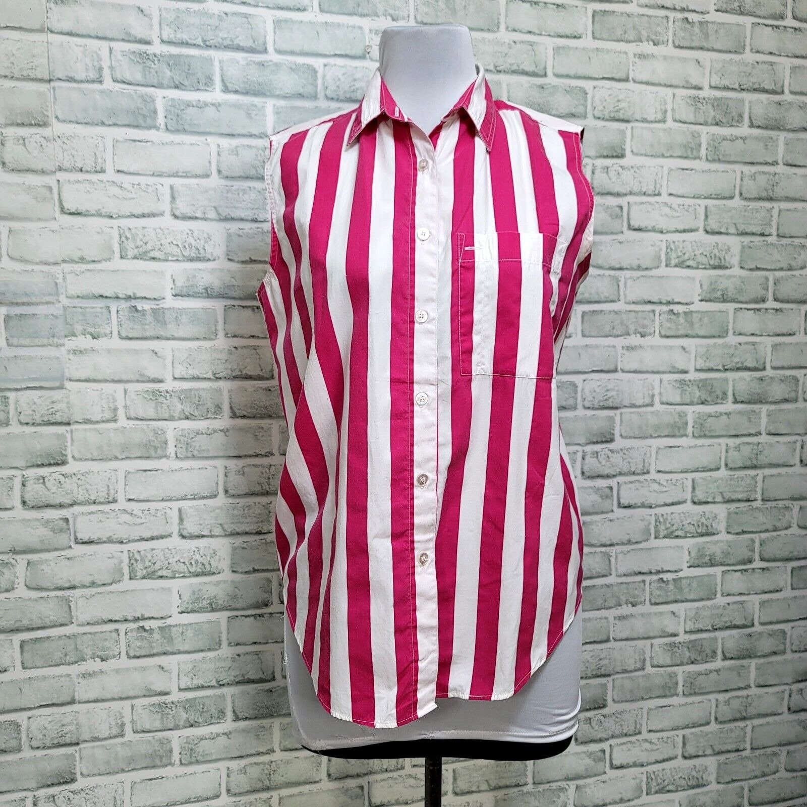 Vintage 90s Simply Basic L Pink White Vertical Striped Sleeveless